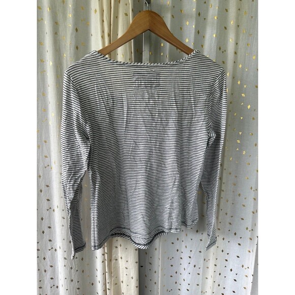 Anthropologie MaEve Kenley Mini Pleats Neckline Stripe Long Sleeve Top M - Picture 7 of 10